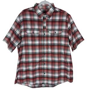 Swisstech Shirt Mens Large Red Gray Plaid Stretch Short Sleeve Casual Button-Up